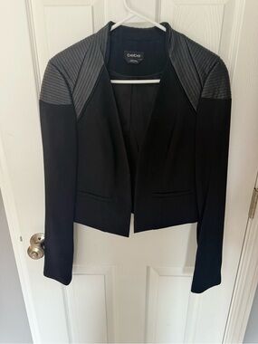 bebe Black Women's Quilted Shoulder Open-Front Blazer